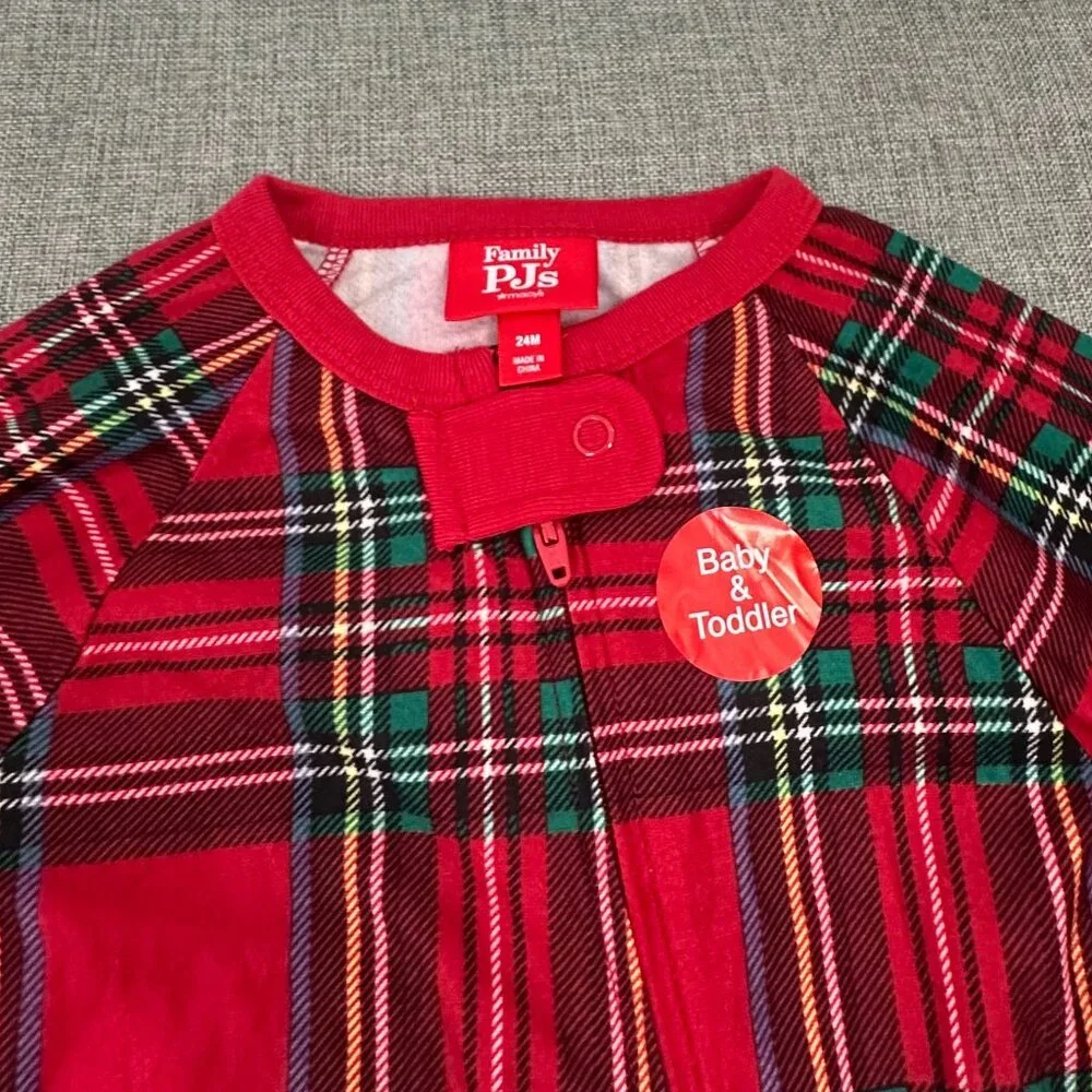 NEW! Baby‎ Family PJ'S Macy's Plaid  Red Green 24 Months Footed One Piece